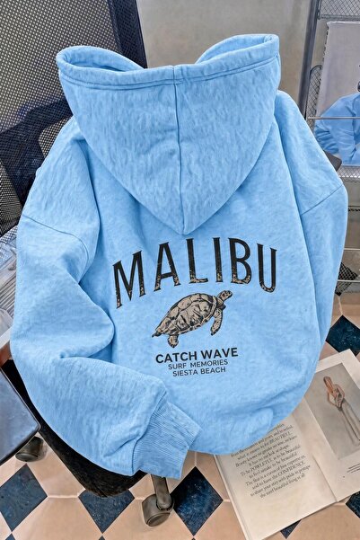 Oksit Malibu Turtle Unisex Back Printed Oversize Hooded Sweatshirt with Kanga...