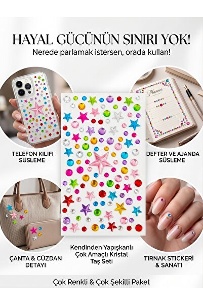 BearPear Kendinden Yapışkanlı Renkli Yıldız Yüz Makyaj Festival Taşları Süsleme Sticker