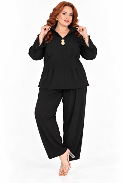DARKWIN Plus Size Women's Double Suit with Collar, Decorative Buttons, and Lo...