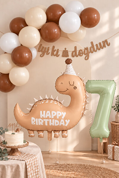 Atölye Mi 7 Years Old Retro Coffee Dinosaur Theme Balloon Chain Set Set35