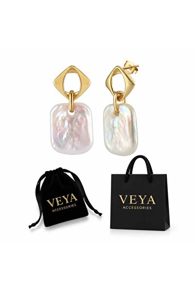 VEYA Women's 925 Sterling Silver 14K Gold Plated Rectangular Pearl Pendant Ea...