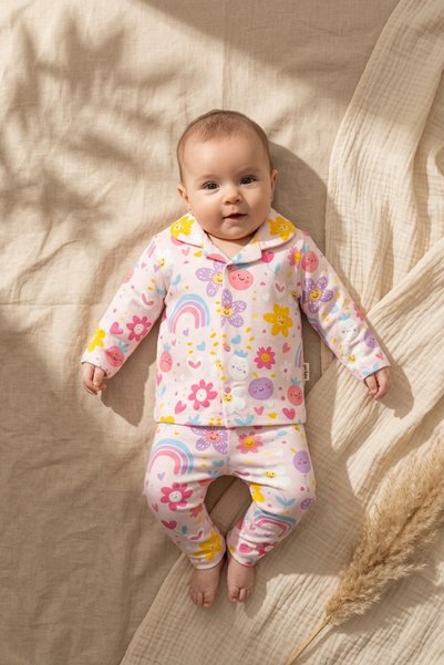 ANP MODA TASARIM Sunny Dreams 100% Cotton Floral and Rainbow Patterned Baby P...