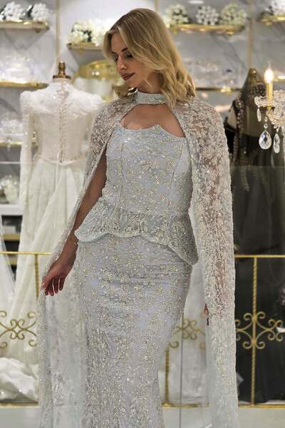 Yonca Moda Evi BEBE MAVİSİ Boncuklu Pelerinli Abiye 1891
