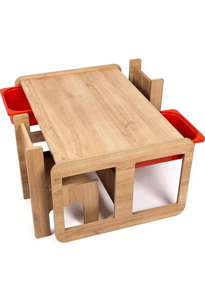 beynora2 Kişilik Çekmeceli Oyun, Aktivite, Etkinlik Masası, Ceviz-Kırmızı, 18MM Mdf