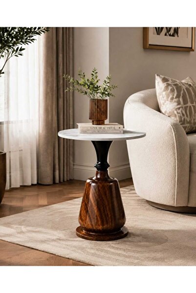 Generic Brand طاولة خدمة جانبية دائرية بتصميم فاخر 45×45×55 سم