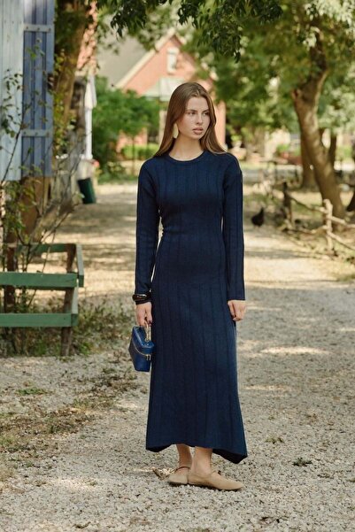 Şule Giyim Panter Fitilli Elbise Lacivert