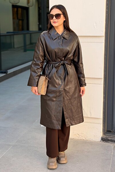 Ghisa Shirt Collar, Front Hidden Buttons, Lined Leather Coat