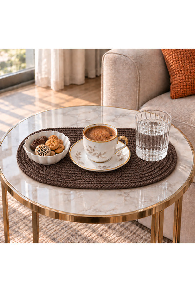 EGE ÖRGÜM Jute Straw Look Oval Coffee Tray and Oil Pot Base Decorative Woven ...