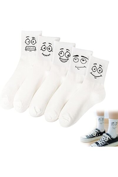 SYOSI Women Girls Smiley Face Cotton Crew Socks, Cute Novelty Knitted Aesthet...