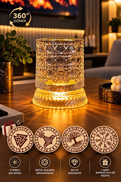 BB Craft 360° Dönen Işıklı Viski Bardağı – 3 Mod LED Aydınlatmalı, Rulmanlı, ...