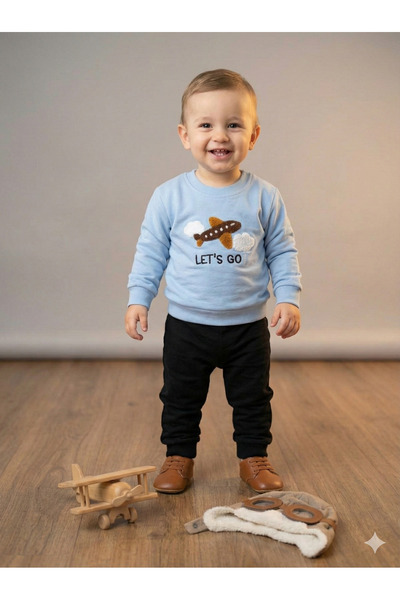 Momivi Kids طقم سويت شيرت وبنطلون رياضي للأطفال الأولاد مطرز بالطائرات مصنوع ...