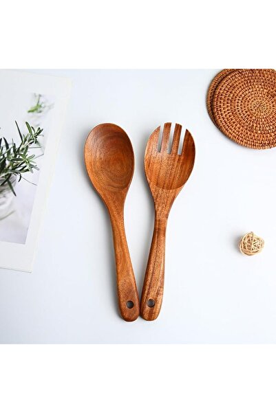 NOVOLAN Wooden Salad Spoon & Fork Set - 26x6.5cm Wooden Utensils for Mixing &...