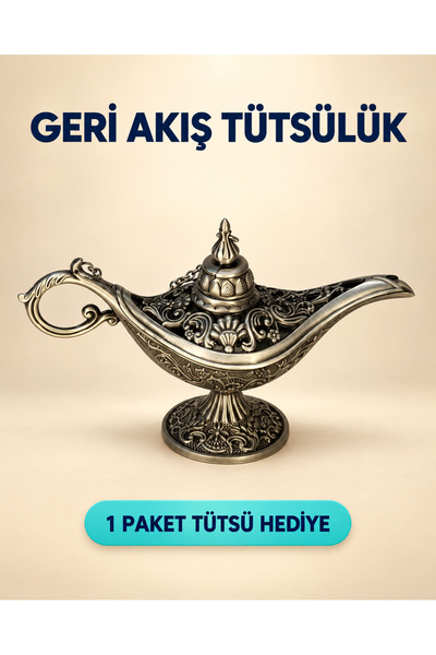 METTREND Feng Shui Premium Metal Alaaddin Sihirli Lamba Geri Akış Tütsülük 10...