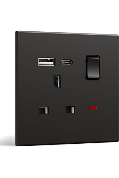 Bseed Single Switched Electrical Wall Socket, PC Plate UK Socket with USB C &...