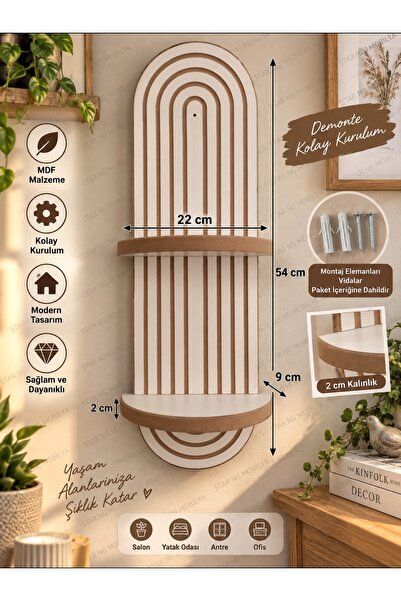 STAR NG MOBİLYA Dekoratif MDF Duvar Rafı 54x22 cm – Modern Tasarım Demonte Ko...