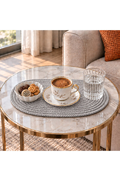 EGE ÖRGÜM Jute Straw Look Oval Coffee Tray and Oil Pot Base Decorative Woven ...