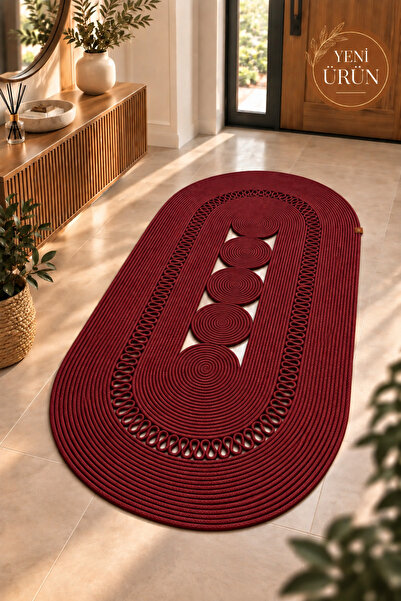 MaVaux Nola Doğal Hasır Jüt Kilim Dekoratif Örgü Tasarım Oval Salon, Antre, M...