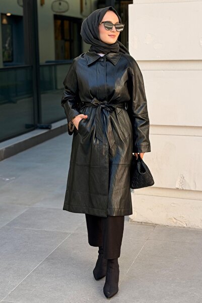 Ghisa Shirt Collar, Front Hidden Buttons, Lined Leather Coat