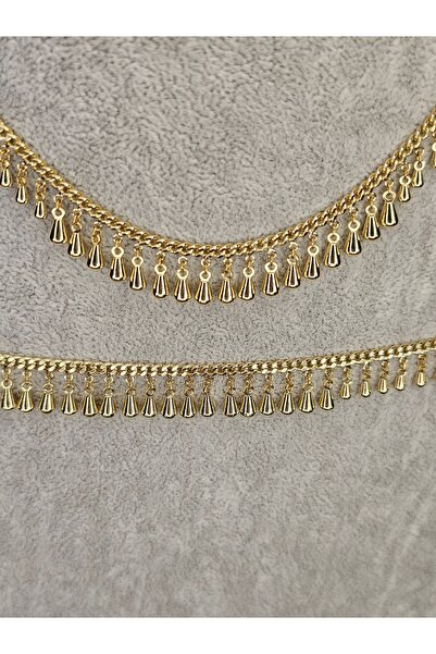 Xuping 14K Gold Kaplama Şakak/Damlacık Sallantılı Kolye ve Bileklik Seti - XP Damgalı