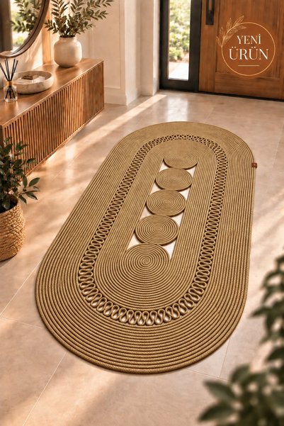 MaVaux Nola Doğal Hasır Jüt Kilim Dekoratif Örgü Tasarım Oval Salon, Antre, M...