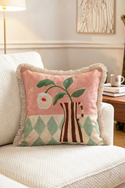 IdeCraft Nola Jug Powder Mint Retro Striped Jug and Decorative Throw Pillow C...