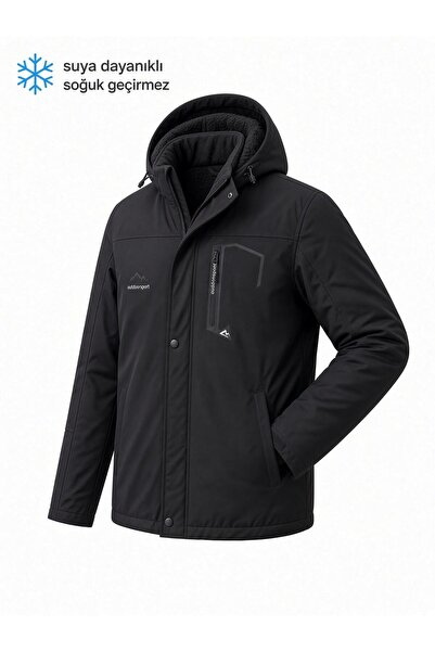 Oksit Tuc 2034 İçi Polar/Kürk Astarlı Su İtici Termal Softshell Erkek Mont - Soğuk Geçirmez Spor Kaban Büyük Beden Erkek Mont