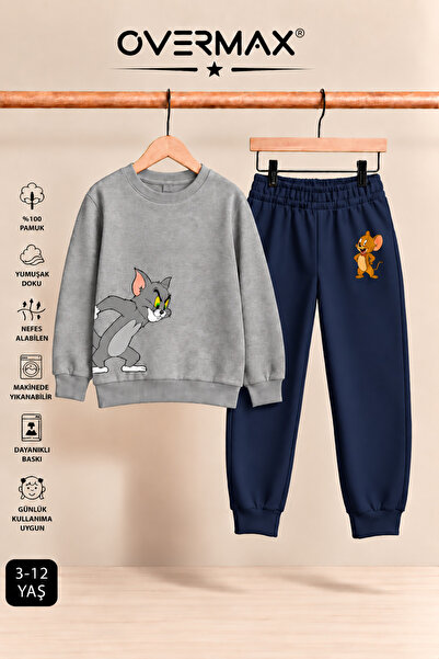 OVERMAX Set de trening fără glugă cu imprimeu Tom & Jerry pentru copii – 3-12...