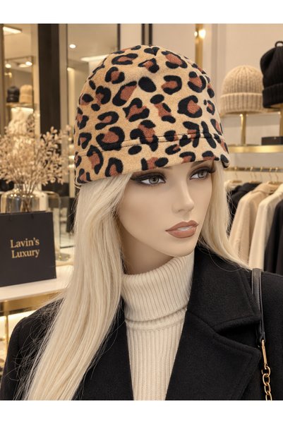 Generic Brand Leopard Patterned Fleece Beanie – Stylish Women's Beanie with S...