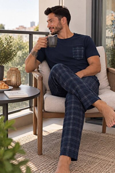 Pijamasoft Black Short Sleeve Knitted Men's Pajama Set