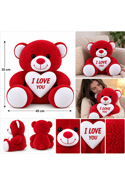 45 cm Kalpli Peluş Ayıcık – I Love You Kalp Yastıklı Peluş Oyuncak