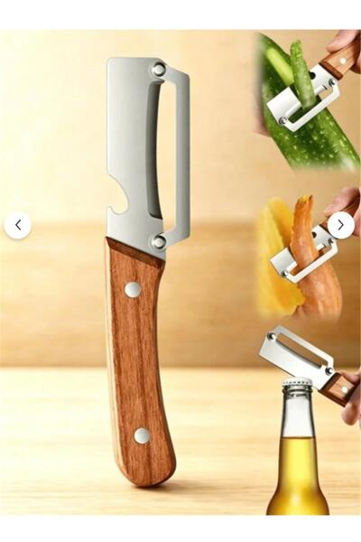 Enfa Stainless Steel Vegetable Fruit Peeler and Bottle Soda Opener with Woode...