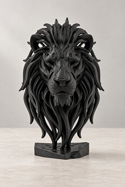 EBStudio Siyah Yele Tasarımlı Aslan Büstü 19 cm – Dekoratif Masaüstü Biblo