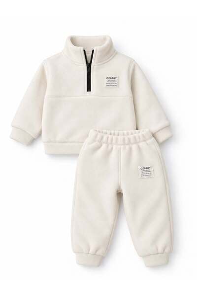Oz Baby Winter Thick Fleece Stand Collar Zippered Girls and Boys Baby Kids Top and Bottom Set 1-5 Years Old