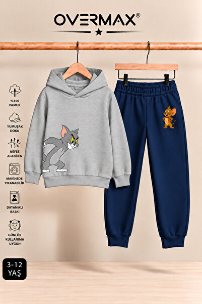 OVERMAX Set de trening cu glugă cu imprimeu Tom & Jerry pentru copii – 3-12 ani