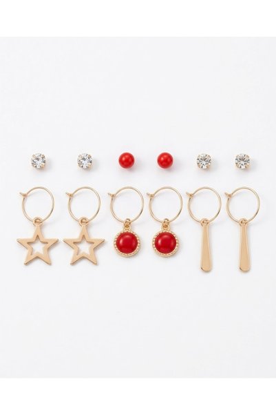 GenelTedarik Women's Red 6-Piece Stylish Earring Set, Non-Tarnish, Stainless,...
