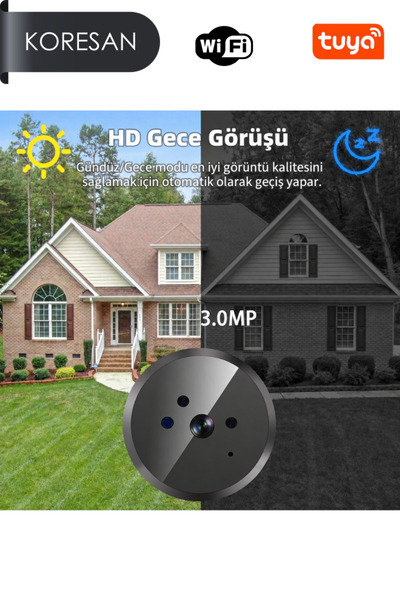 koresan KDP01 Radar Varlık Sensörlü Kapı Dürbünü 4.3 İnç LCD Ekranlı Hareket Algılamalı - Tuya WiFi 3MP