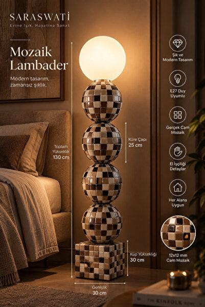 SARASWATİ Cam Mozaik Lambader Dekoratif Modern Tasarım Handmade Mozaik Küre L...
