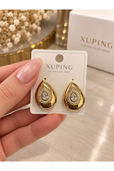 XUPİNGS JEWELRY أقراط Xuping ذهبية اللون مرصعة بالأحجار الزركونية، أقراط نسائ...