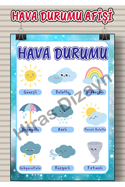 Hiras Dizayn HAVA DURUMU Afişi Eğitici Çocuk Posteri Okul Öncesi İlkokul Sını...