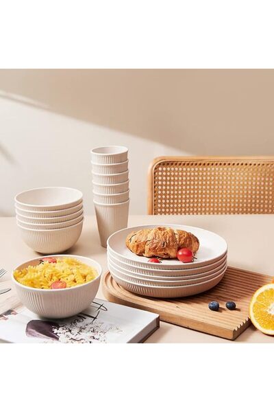 GENERAL HXYPN 18pcs Wheat Straw Dinnerware Sets Unbreakable Reusable Dinnerware Set Kitchen Cups Plates and