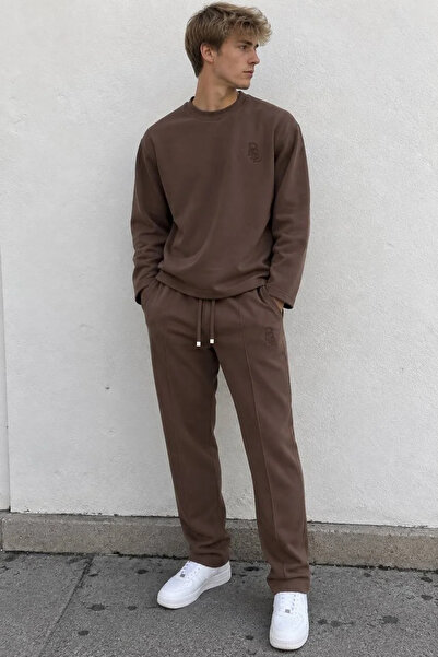 MADZEYMODA Ανδρικό σετ Oysh Fabric Brown Basic Sweat & Φούτερ Πάνω-Κάτω 2 τεμ...