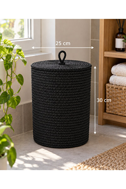 EGE ÖRGÜM El Yapımı Jüt Hasır Görünümlü Kapaklı Dekoratif Sepet 25x30 cm – Ör...