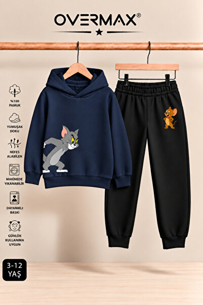 OVERMAX Παιδικό σετ φόρμας με κουκούλα με στάμπα Tom & Jerry – Ηλικίες 3-12 ετών