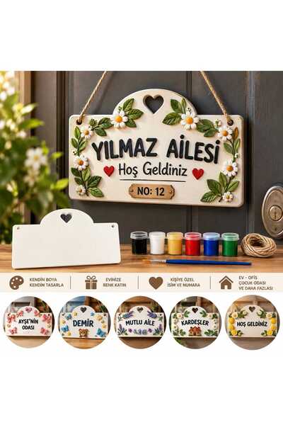 ABCPANO Boyanabilir Kapı İsimliği Kişiye Özel Dekoratif Kapı Süsü Taş Tozu Se...