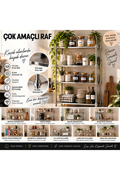 Store Çok Fonksiyonlu Modüler Metal Raf ve Düzenleyici - 8 Raflı Set