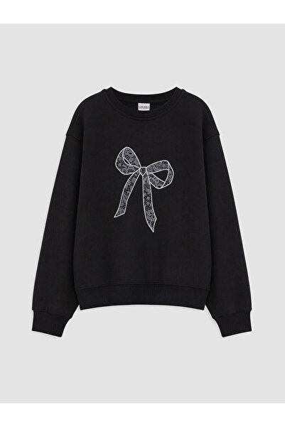 LC Waikiki Black Printed Girls' Thick Sweatshirt