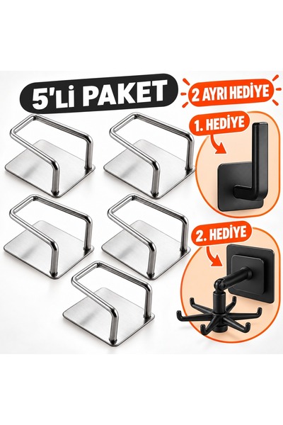 NumuneMarket 5Li paket Paslanmaz Krom Yapışkanlı Bulaşık Süngeri Tutucu Ve Ev...