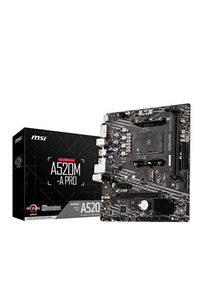 MSI A520M-A PRO Oyun Anakartı (AMD AM4, DDR4, PCIe 3.0, SATA 6 Gb/s, M.2, USB...