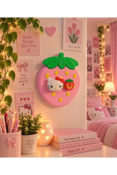 GF3D Hello Kitty Çilek Duvar Dekoru Kız Çocuk Odası Dekoratif Duvar Süsü 2 Li...