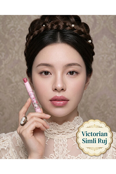 Kozmetik Victorian Heart Design Glittery Shimmer Lipstick - Korean Trend Mois...